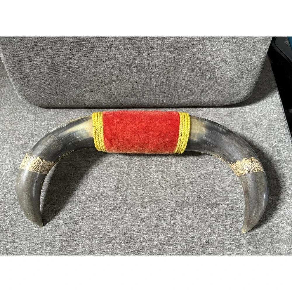 Vintage Philippine Scrimshaw Art Decorative Buffalo Horns w/ Chinese‎ Dragons